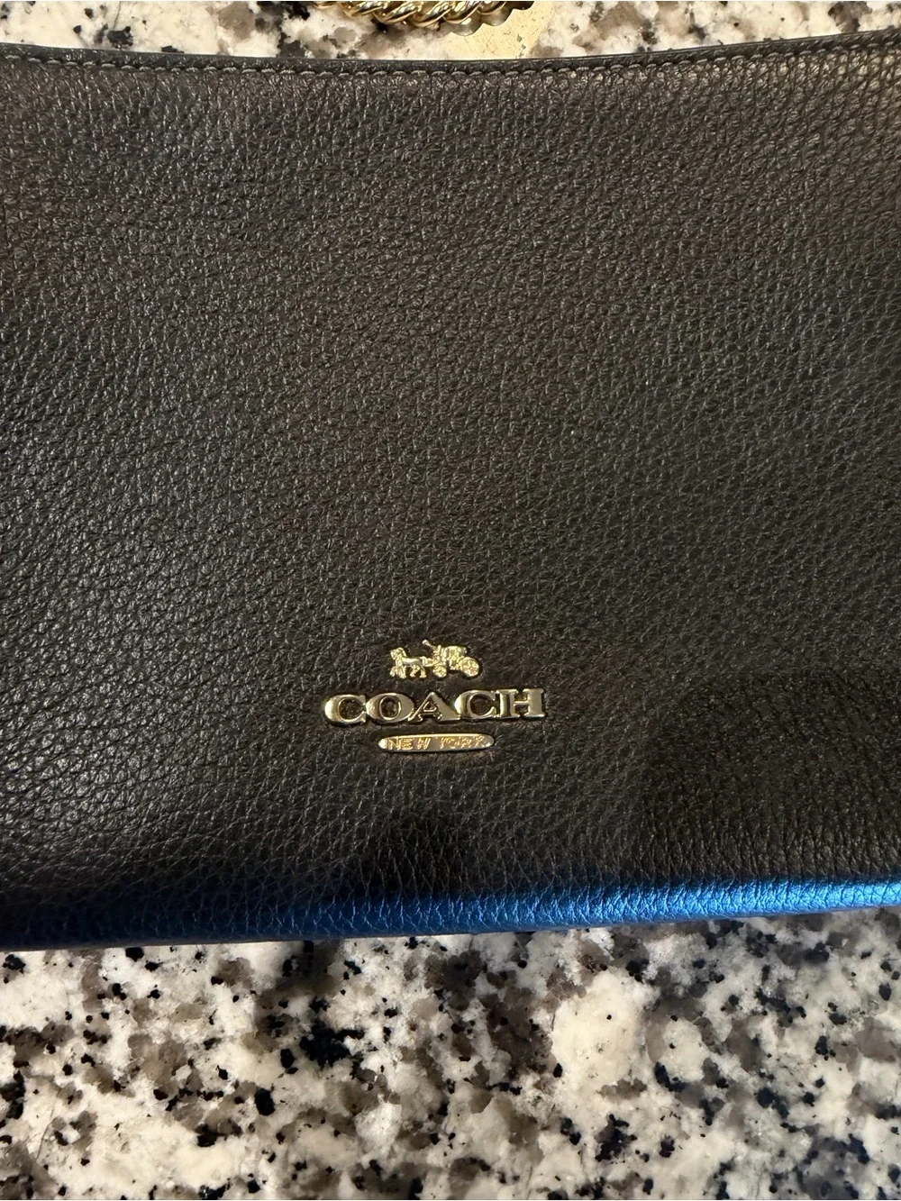 Coach Black Pebbled Leather Crossbody with Gold Chain Strap